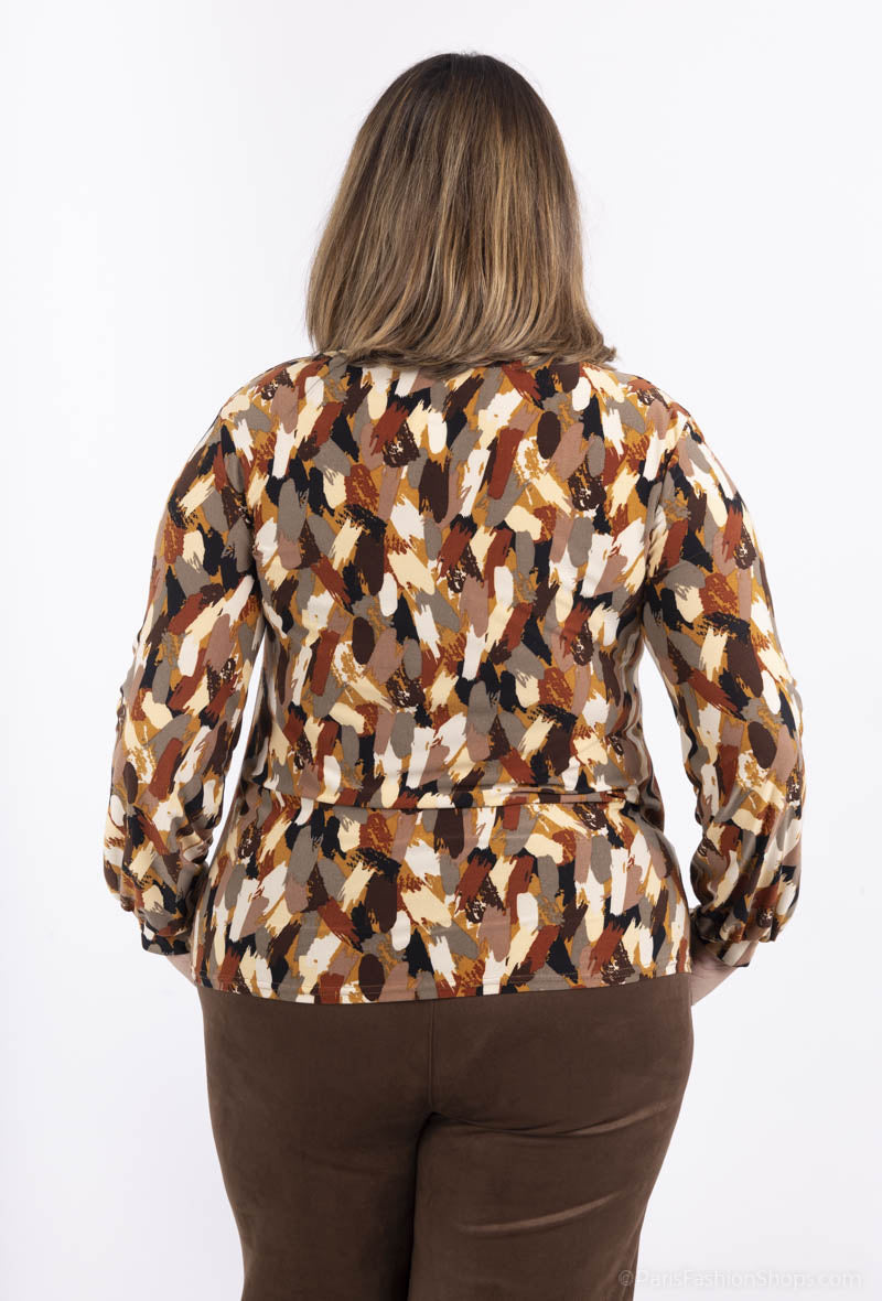 Plus Size Tryckt V-hals Blus