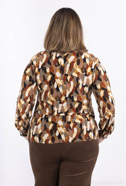 Plus Size Tryckt V-hals Blus