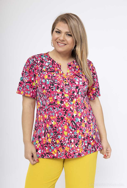 Plus Size V-neck Printed Blouse
