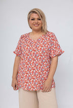 Plus Size V-neck printed blouse