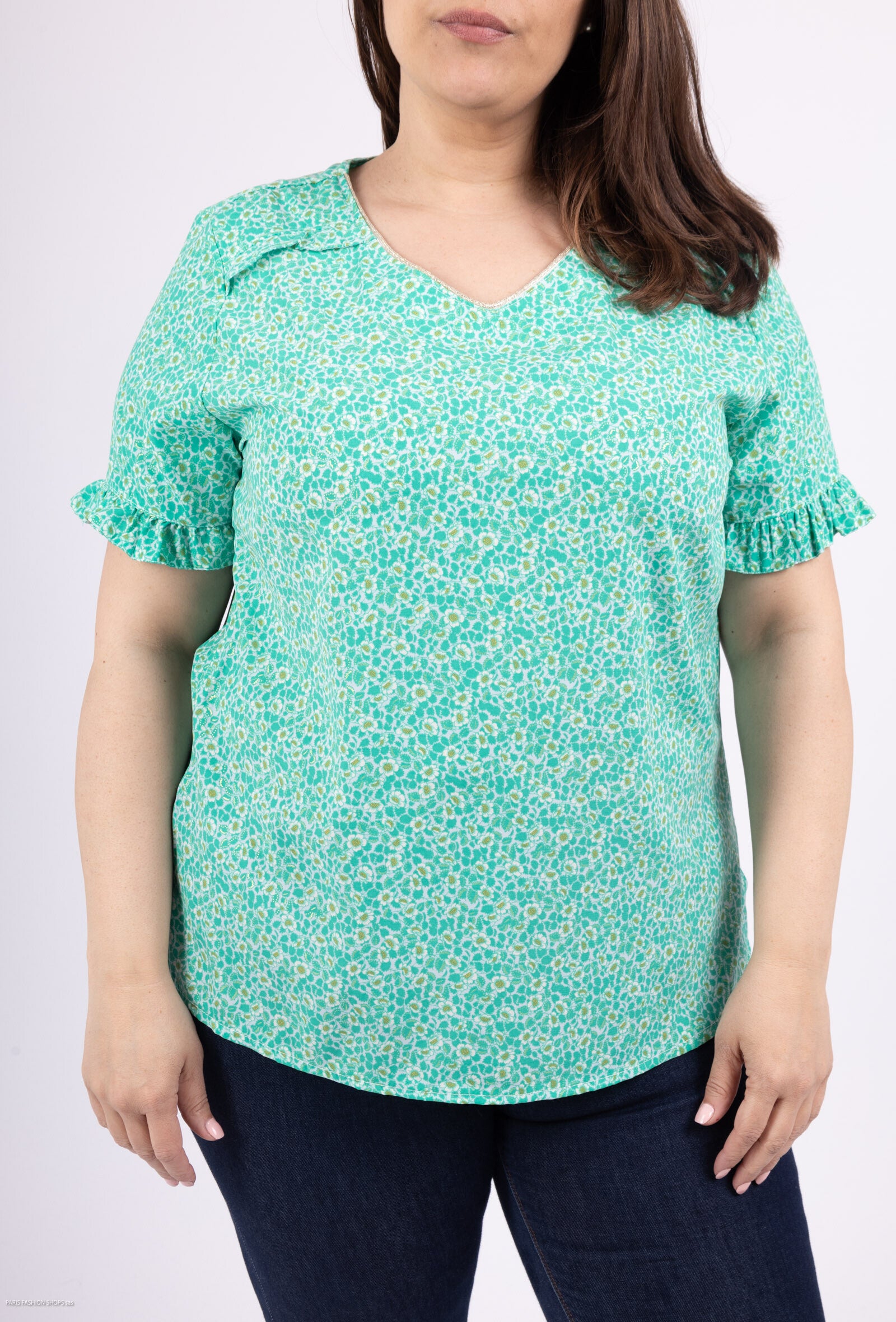 Plus Size Printed V-neck Blouse