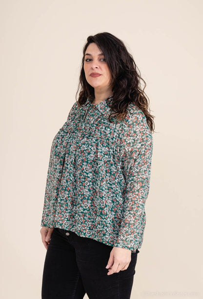 Plus Size Tvådelad Voile Tryckt Blus
