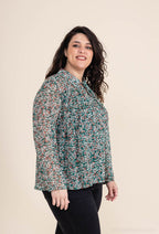 Plus Size Tvådelad Voile Tryckt Blus