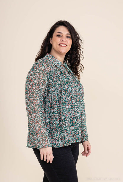 Plus Size Tvådelad Voile Tryckt Blus