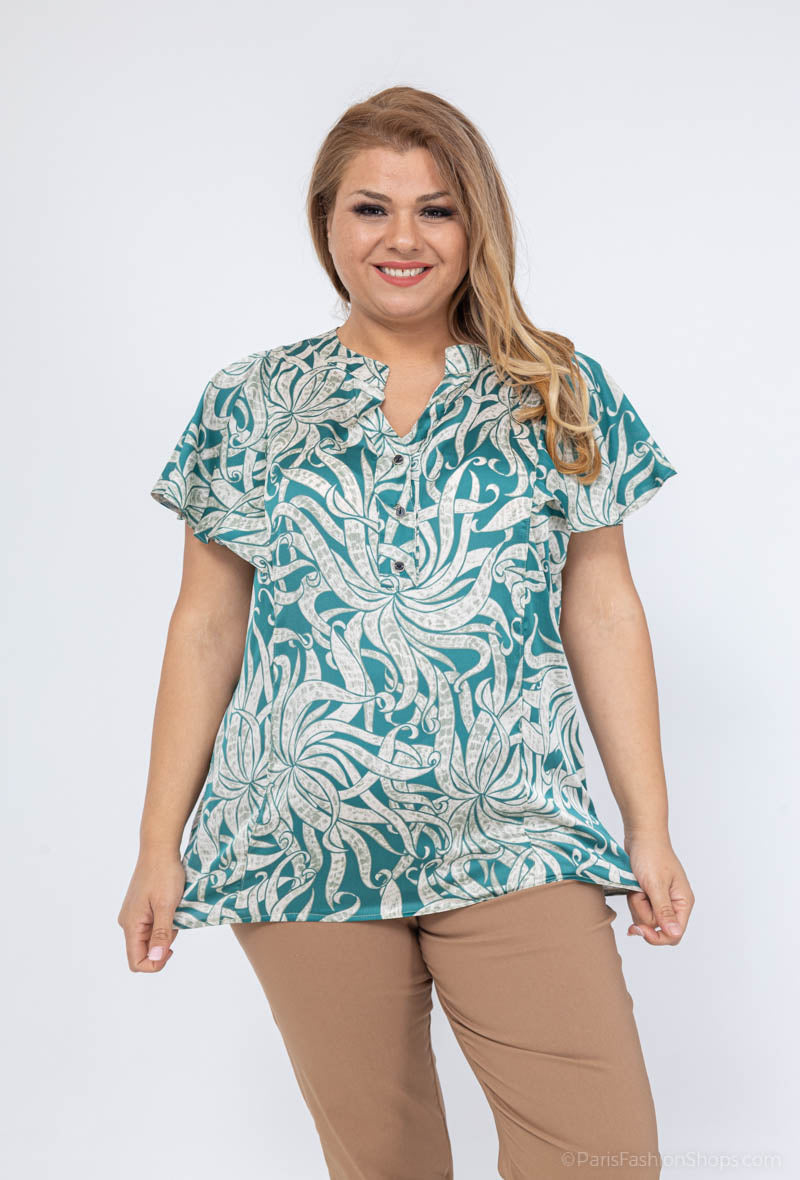 Plus Size Printed blouse with ruffle sleeves