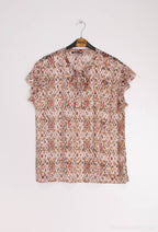 Plus Size Ruffle Sleeve Printed Blouse