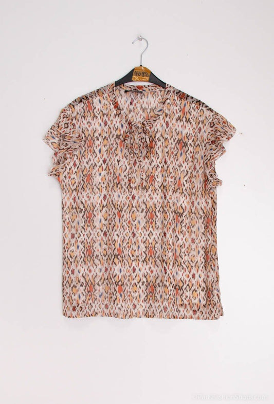 Plus Size Ruffle Sleeve Printed Blouse