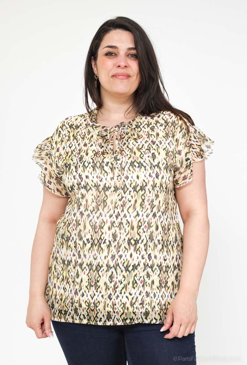 Plus Size Ruffle sleeve printed blouse