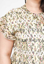 Plus Size Ruffle Sleeve Printed Blouse