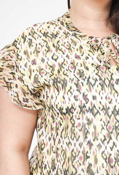 Plus Size Ruffle Sleeve Printed Blouse