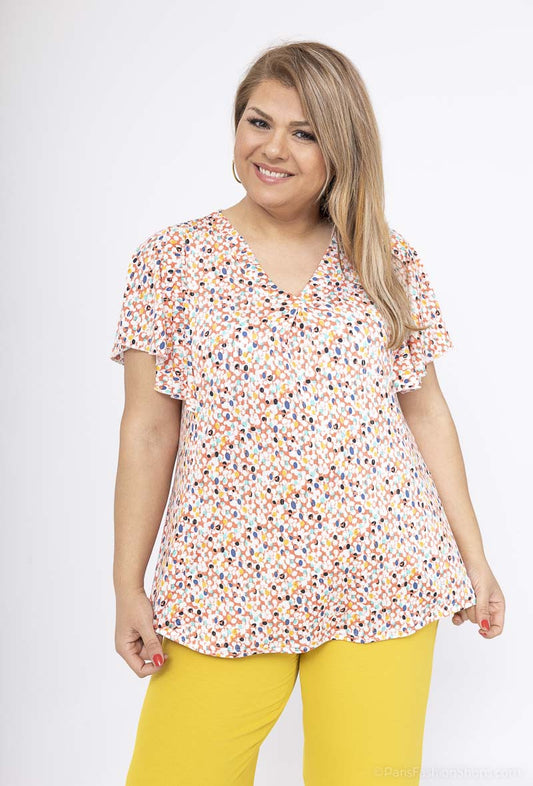 Plus Size Blus med Rynkade Ärmar