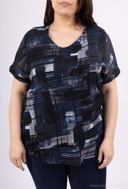Plus Size Printed Veil Blouse Doubled