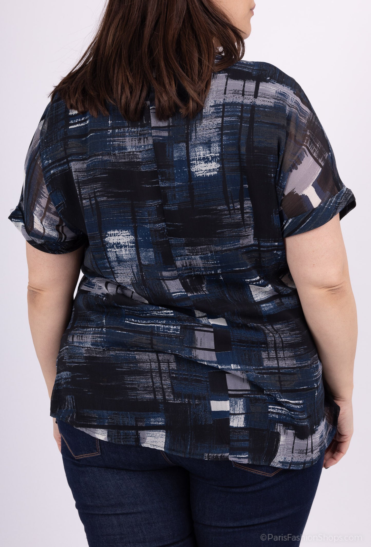 Plus Size Printed Veil Blouse Doubled