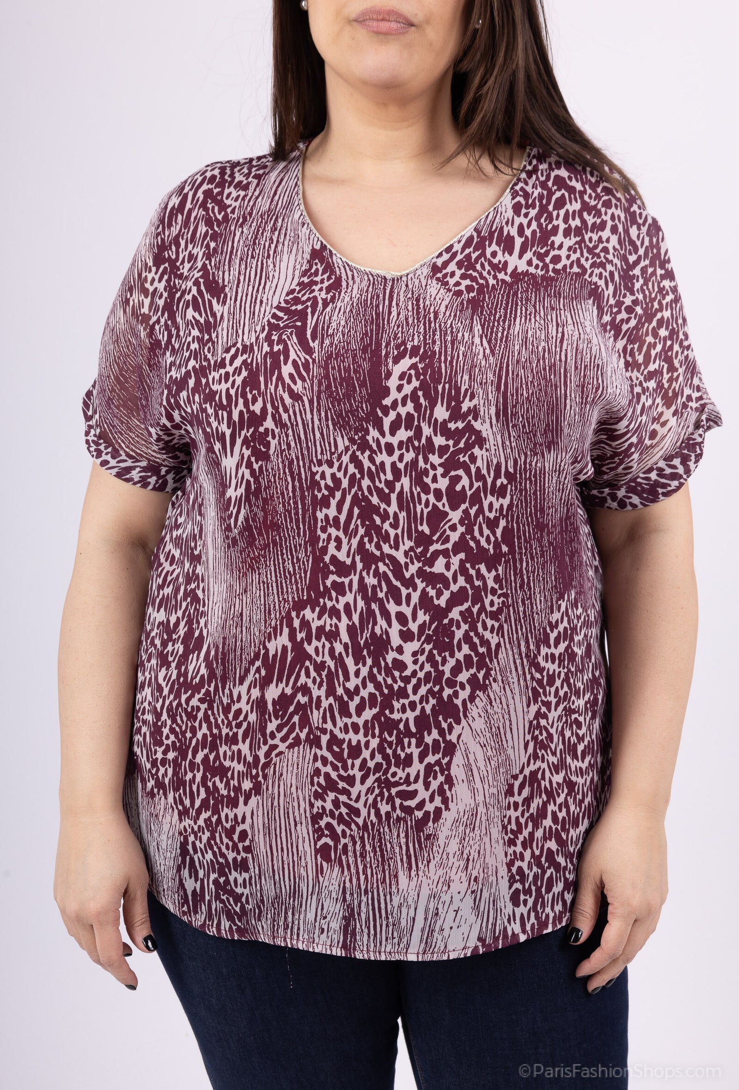 Plus Size Printed Veil Blouse - Dubbel