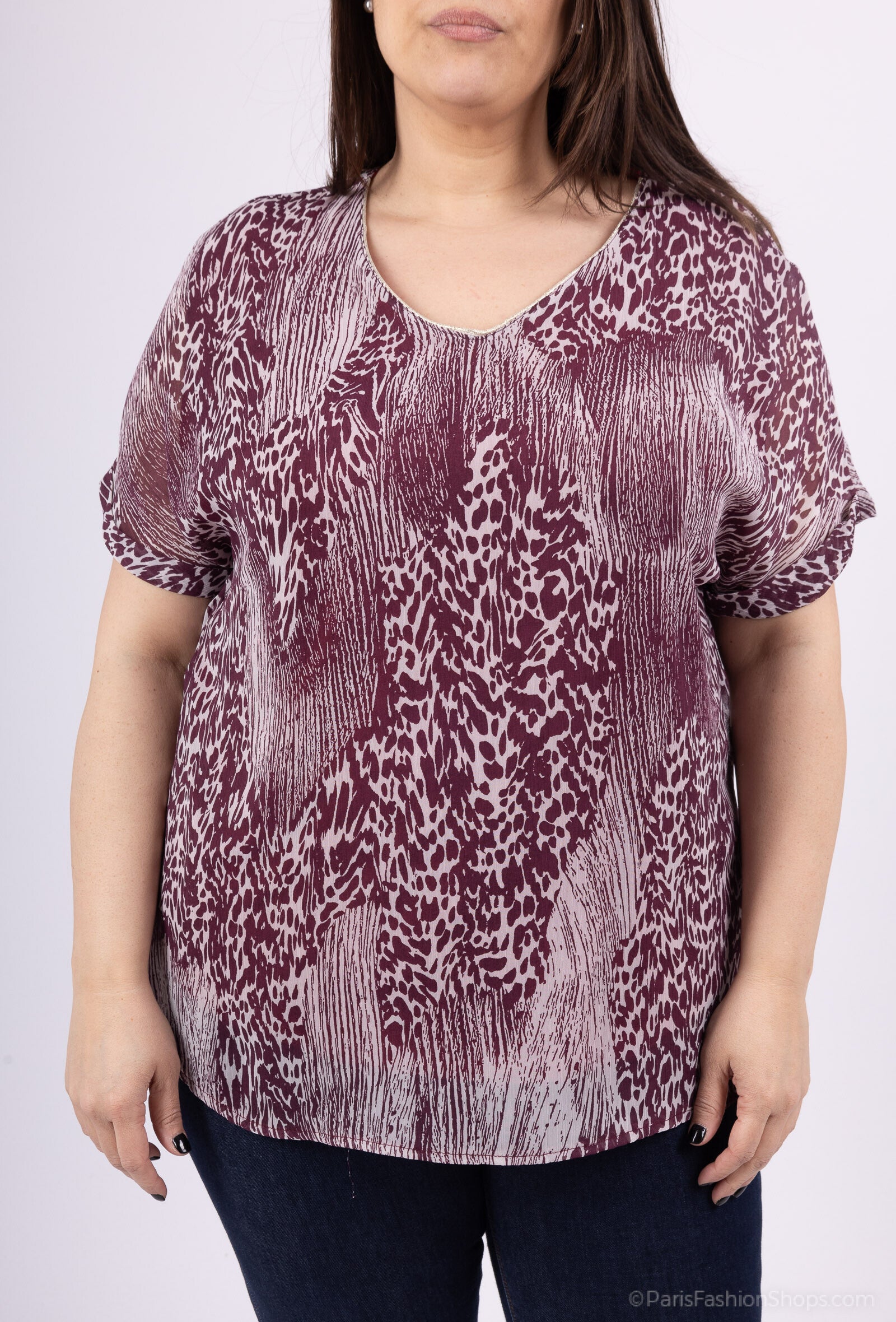 Plus Size Printed Veil Blouse - Dubbel