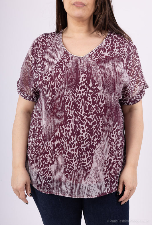 Plus Size Printed Veil Blouse - Dubbel