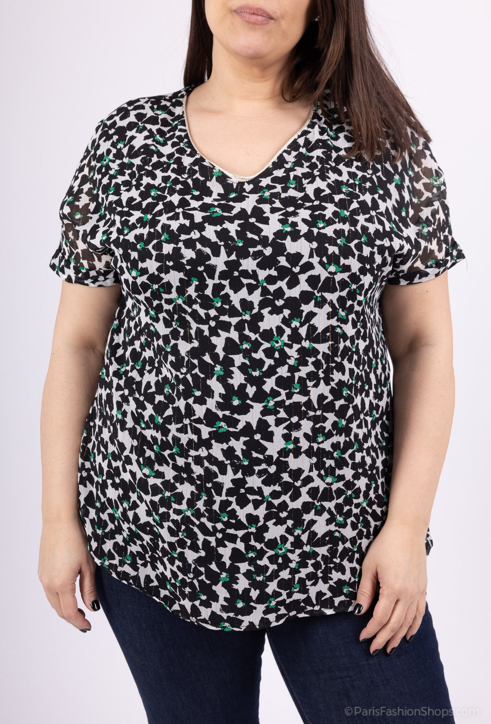 Plus Size Printed Veil Blouse Doubled