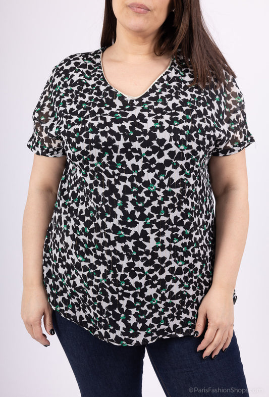 Plus Size Printed Veil Blouse Doubled