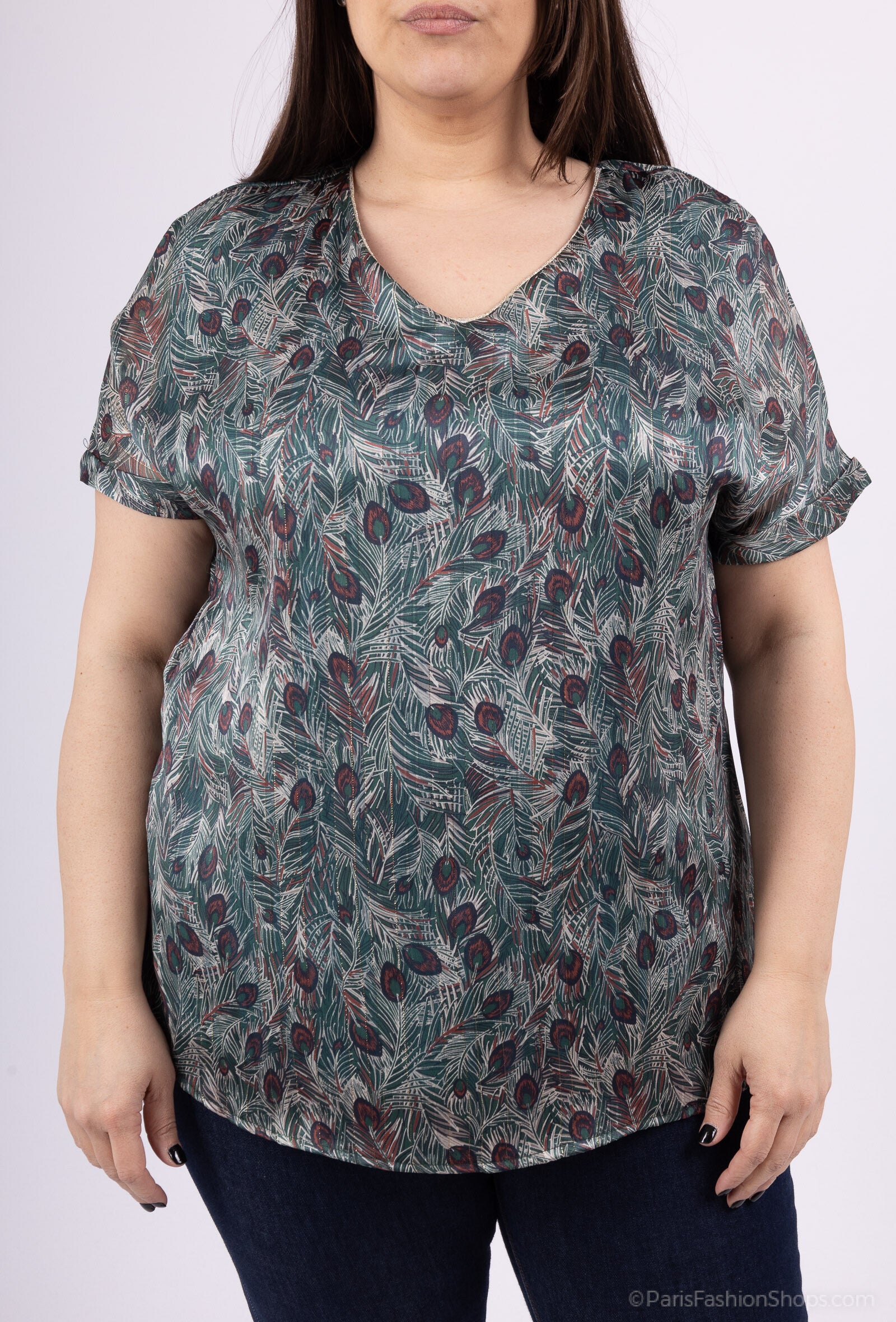 Plus Size Printed Veil Blouse Doubled