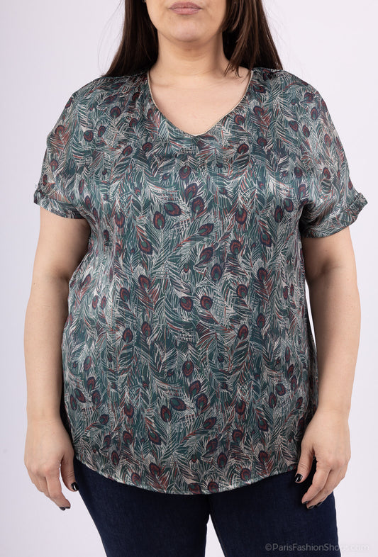 Plus Size Printed Veil Blouse Doubled