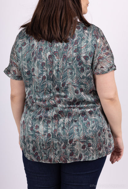 Plus Size Printed Veil Blouse Doubled