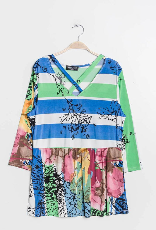 Plus Size Printed Blouse with Ruffles