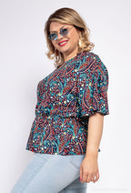 Plus Size Tryckt Blus