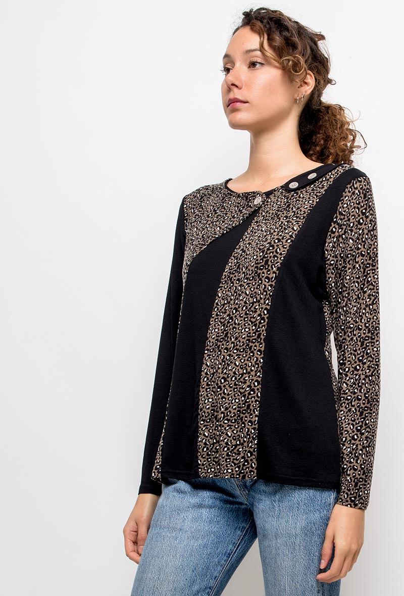 Plus Size Tryckt Blus med Leopardmönster