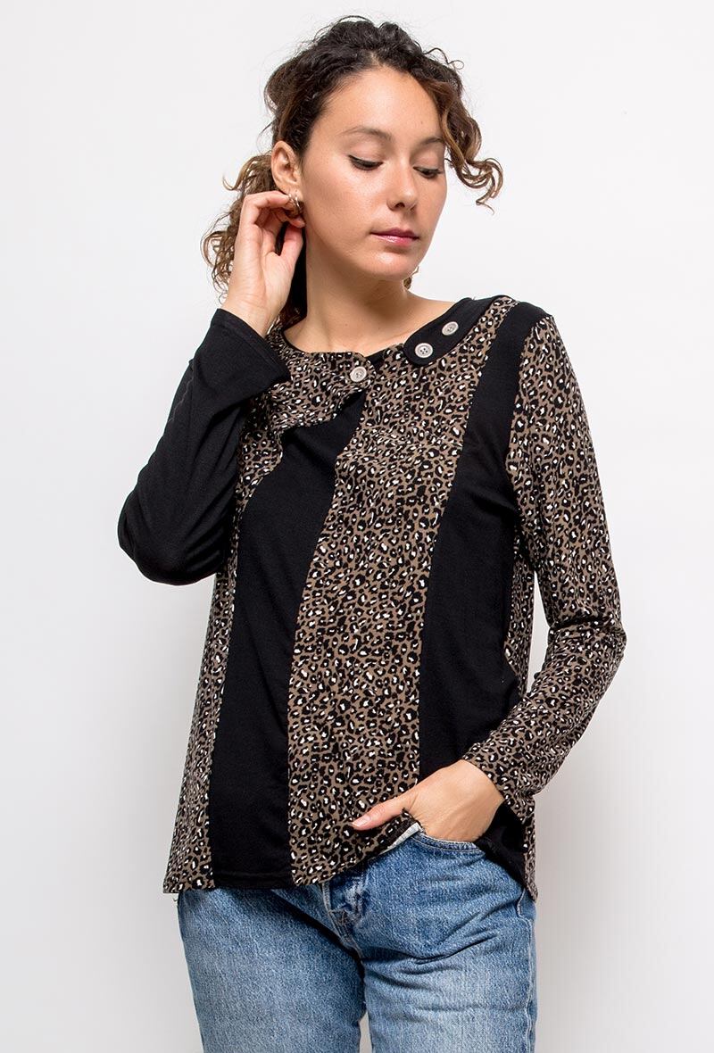 Plus Size Tryckt Blus med Leopardmönster