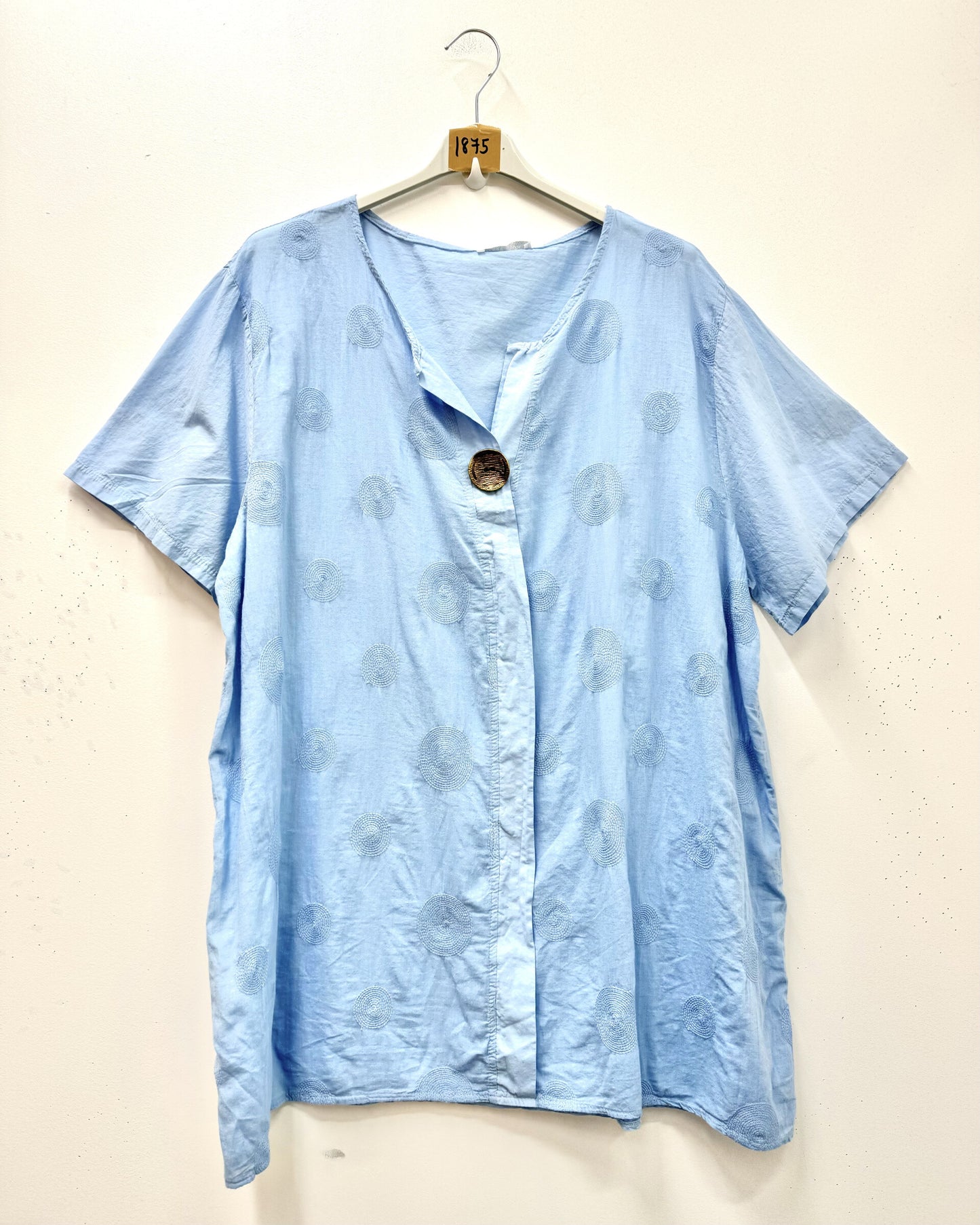 Plus Size Light cotton blouse with circles embroideries