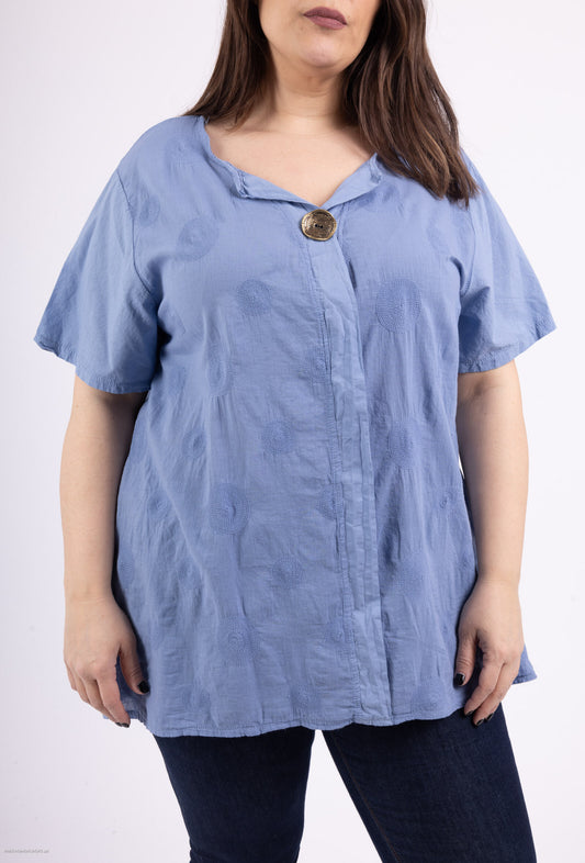 Plus Size Light cotton blouse with circles embroideries