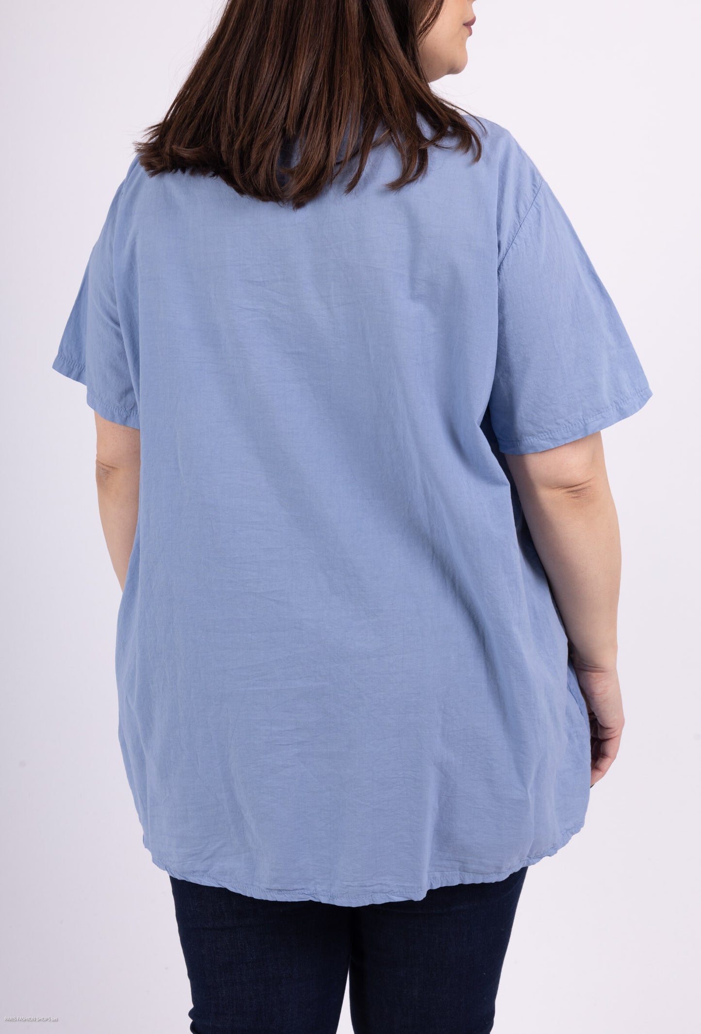 Plus Size Ljus Bomull Blus med Cirklar Broderier