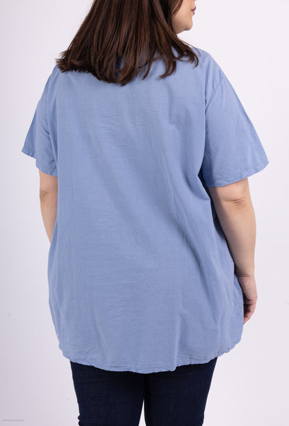 Plus Size Ljus Bomull Blus med Cirklar Broderier