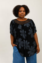 Plus Size Blomtryckt Viskosblus