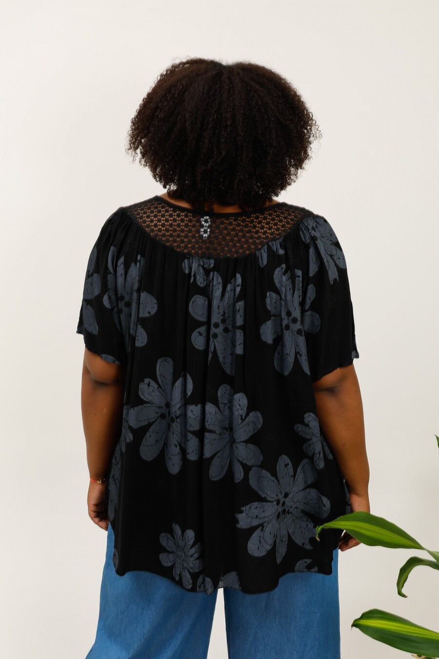 Plus Size Blomtryckt Viskosblus