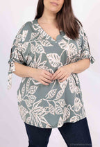 Plus Size Kortärmad Blus med Tryck och Slips