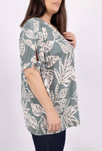 Plus Size Kortärmad Blus med Tryck och Slips
