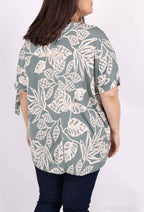 Plus Size Kortärmad Blus med Tryck och Slips