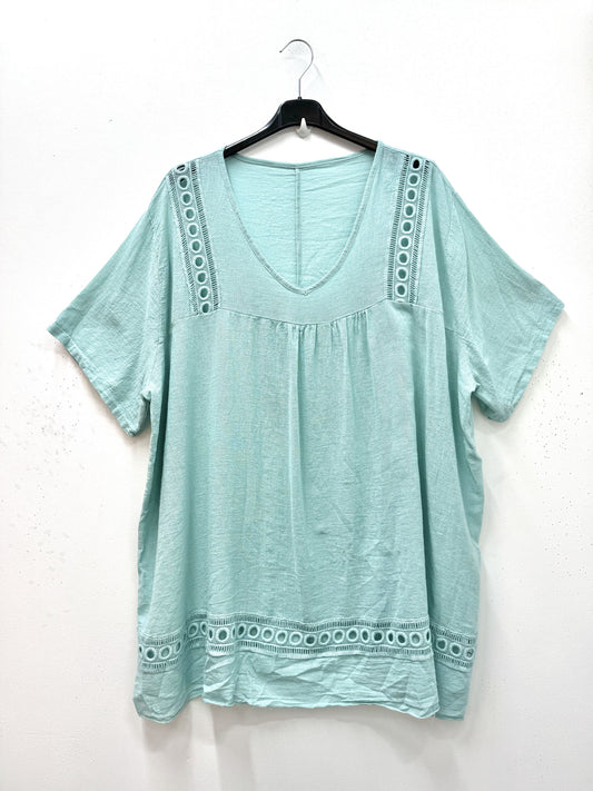 Plus Size Cotton/linen V-neck short sleeves blouse