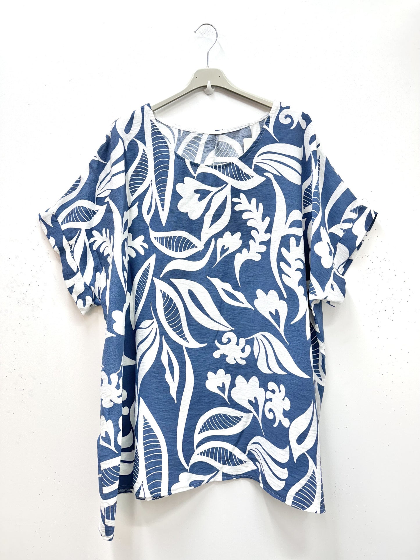 Plus Size Vegetal print short sleeves viscose crepe blouse