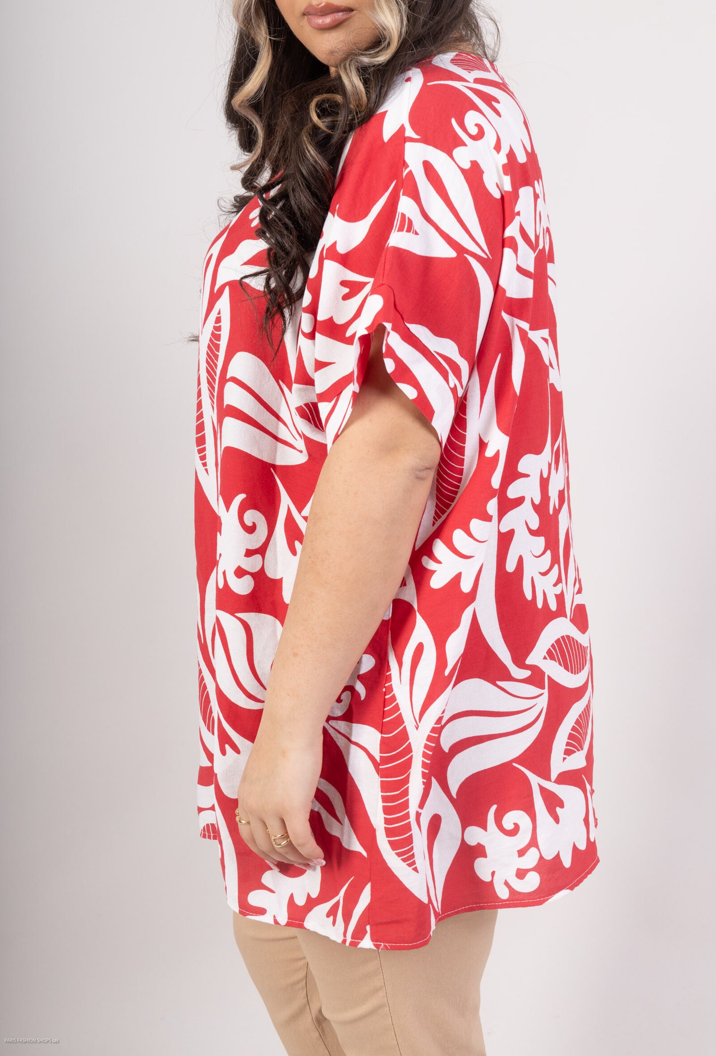 Plus Size Vegetaltryckt Blus i Viskos Crepe