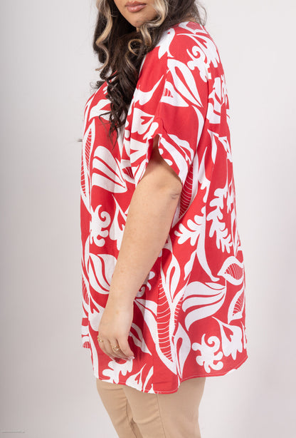 Plus Size Vegetaltryckt Blus i Viskos Crepe