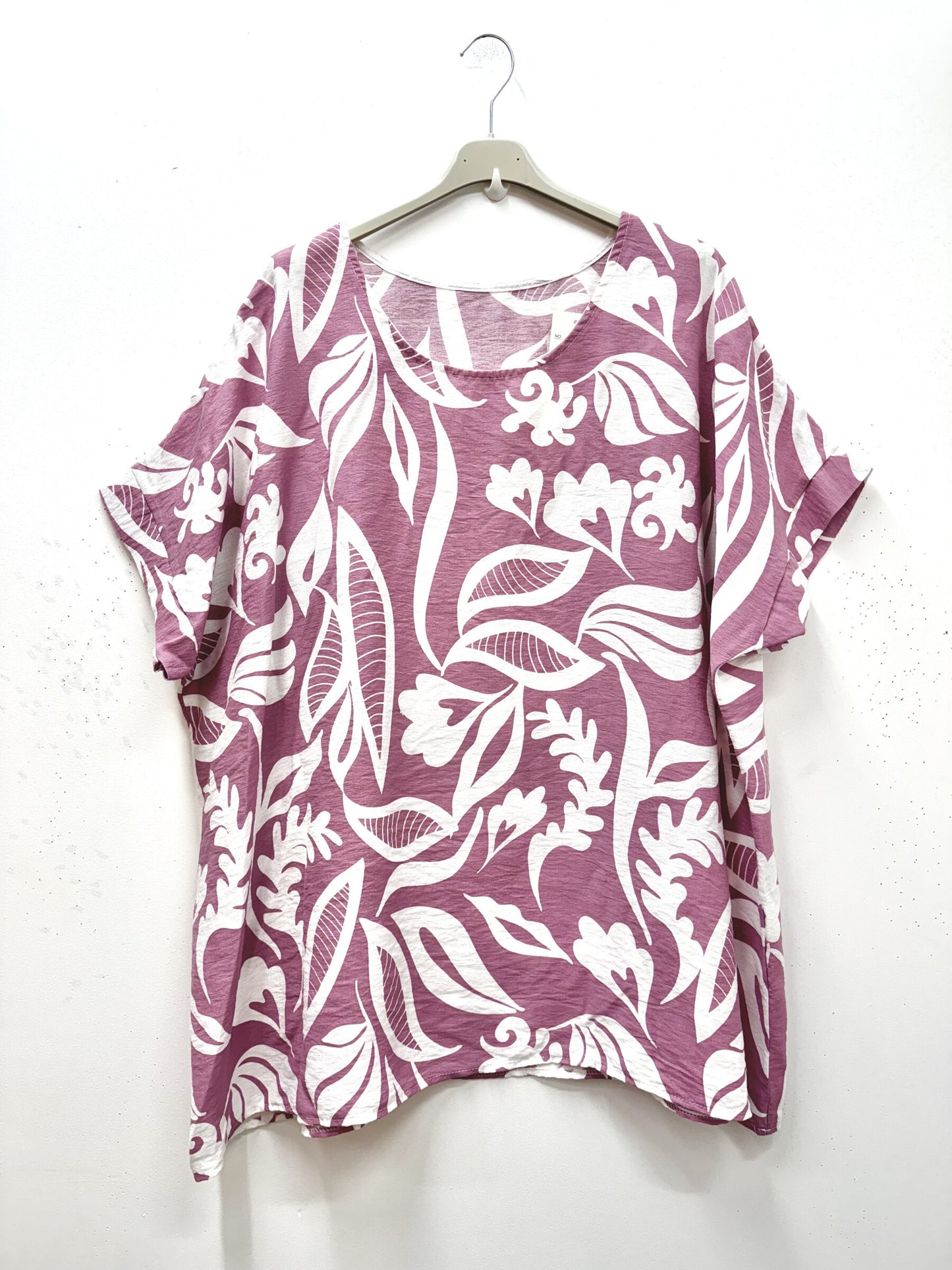Plus Size Vegetal print short sleeves viscose crepe blouse