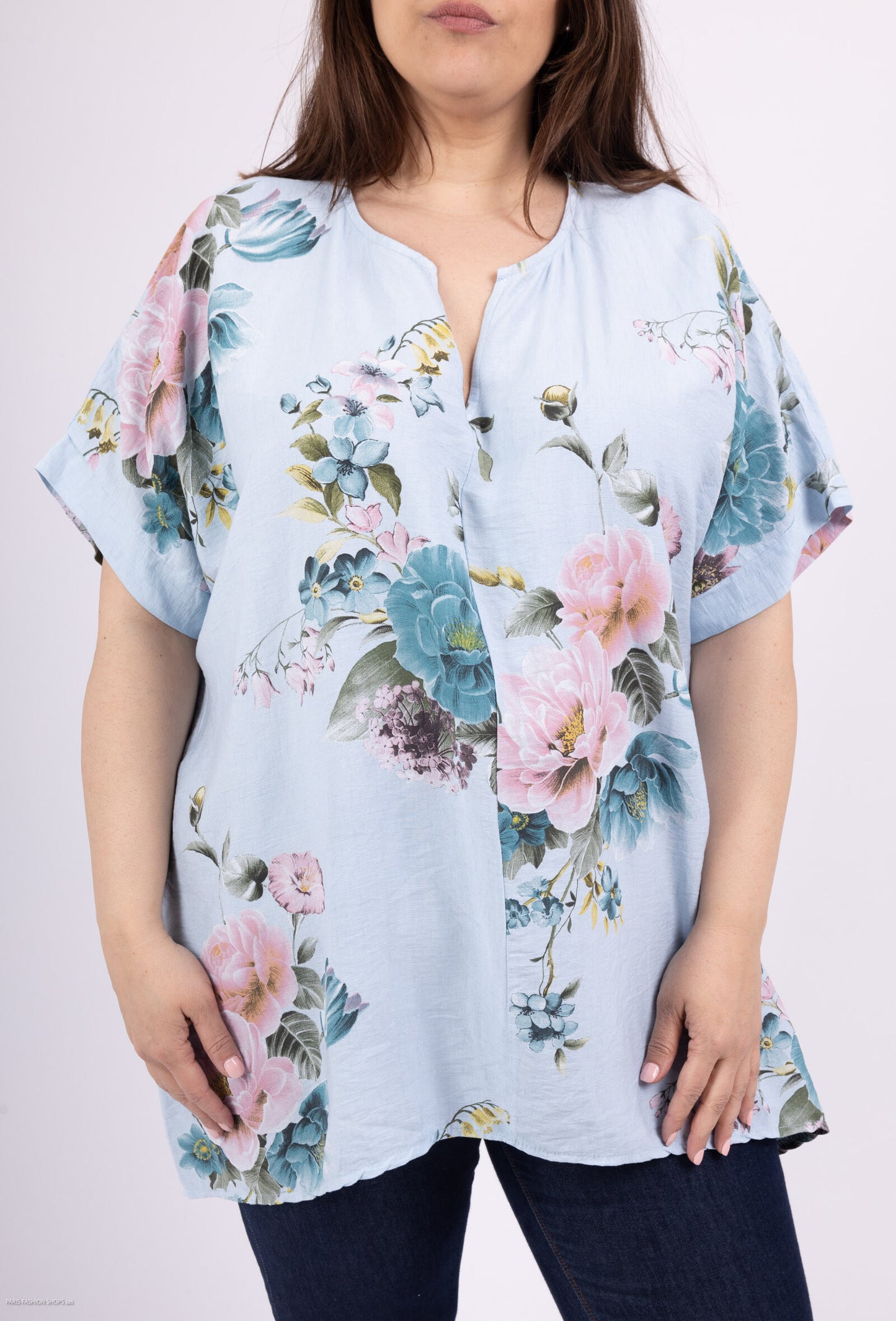 Plus Size Printed flower blouse in mixed viscose crepe