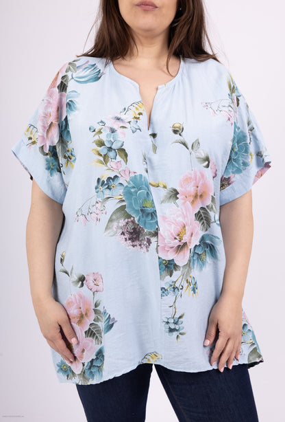 Plus Size Printed flower blouse in mixed viscose crepe