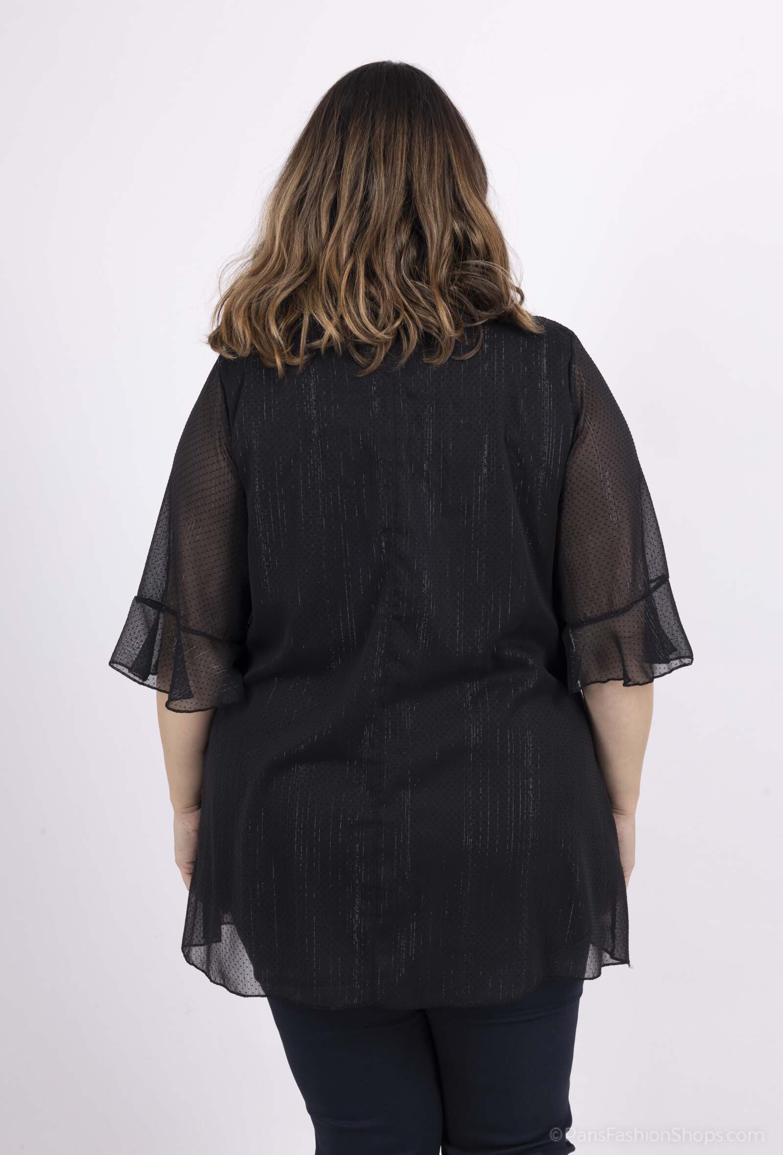 Chiffonblus med knappar och metalltrådar i Stor Storlek