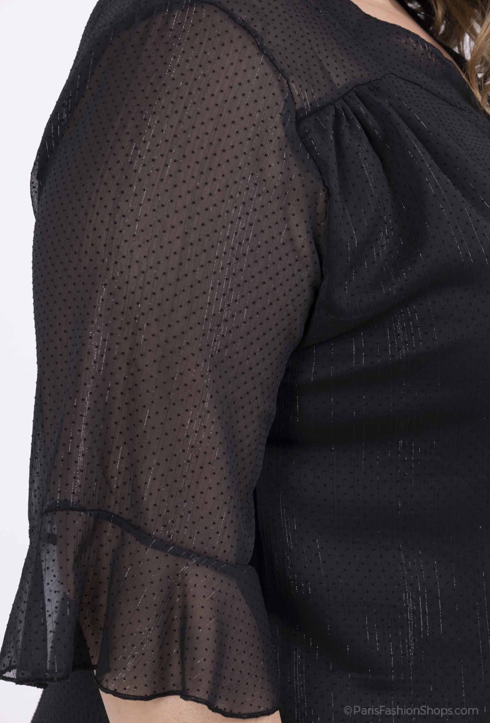 Chiffonblus med knappar och metalltrådar i Stor Storlek