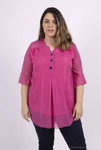 Plus Size Chiffon Blus med Knappkrage och Metalltrådar