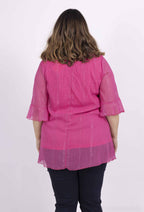 Plus Size Chiffon Blus med Knappkrage och Metalltrådar