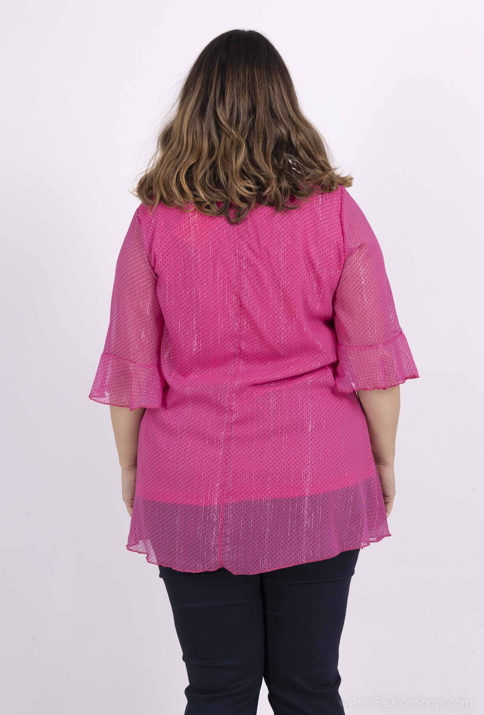 Plus Size Chiffon Blus med Knappkrage och Metalltrådar